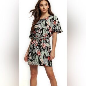 Tropical tie waist dress